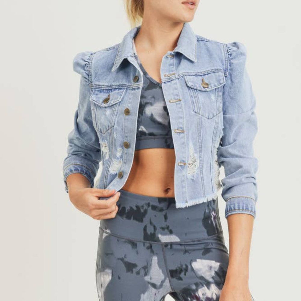 Mono B Puffed Cropped  Denim Jacket - Picture 5 of 12